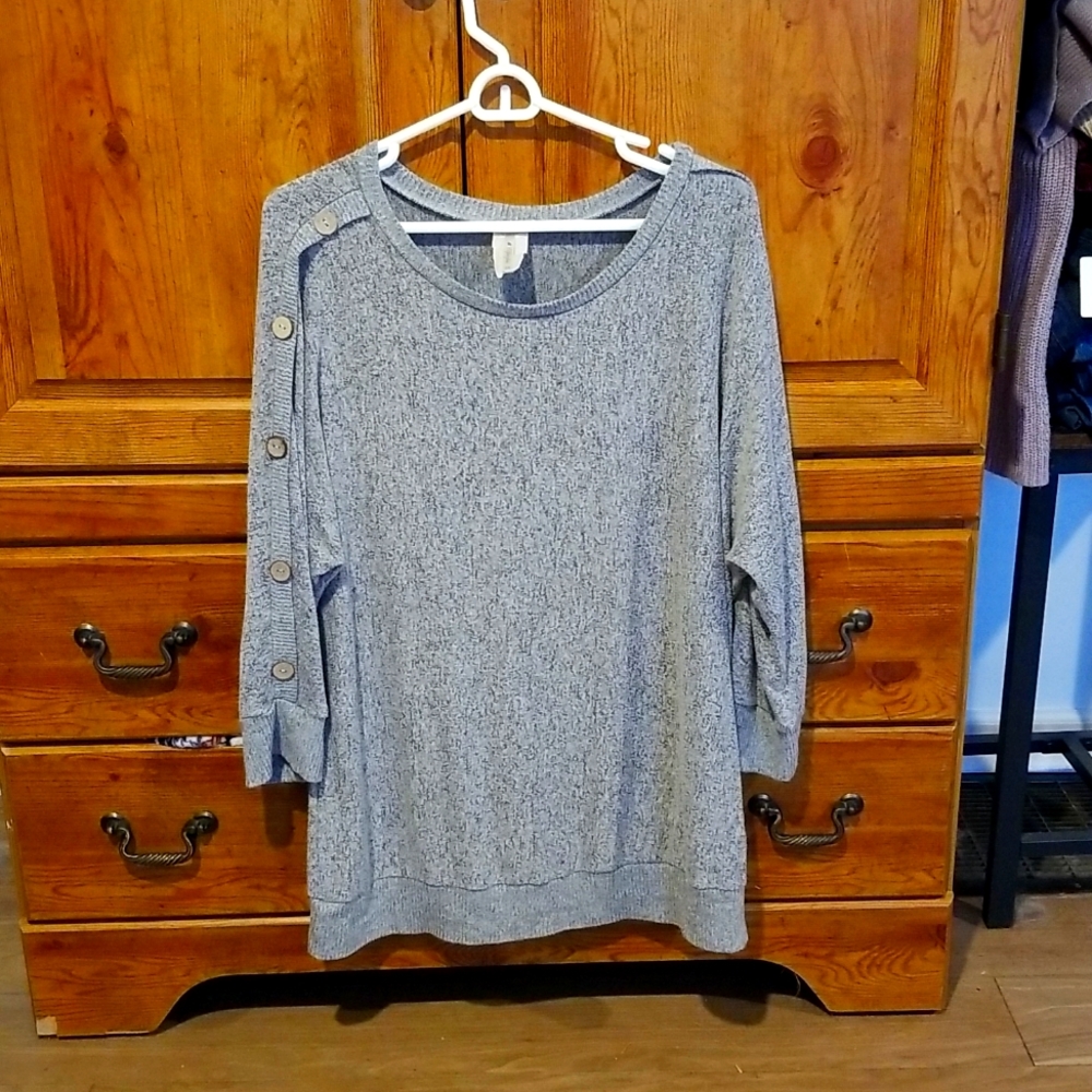 42pops Gray Button Sleeve Sweater 2X
